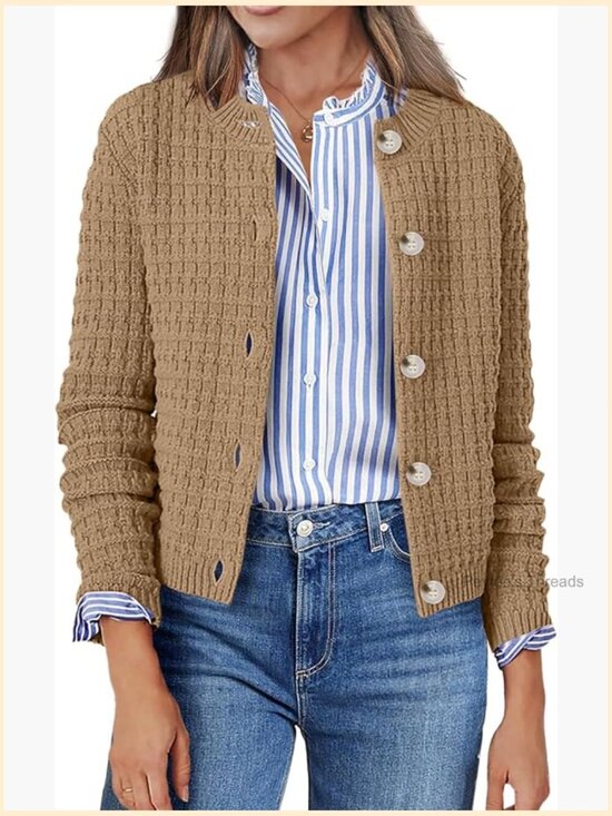 Sweaters - 100% Acrylic Chunky Knit Cardigan Sweater Open Front Cropped